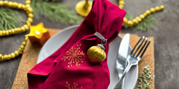 Christmas Napkin with Gold Hand Painted Holder