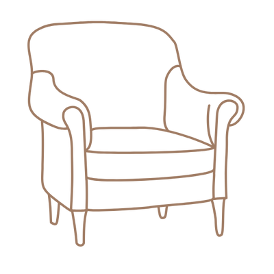 Outline of a fabric armchair, with no background