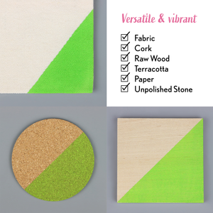 
                      
                        Three textured materials (cork, raw wood, terracotta) with a green triangle on a gray background, alongside a list of materials.
                      
                    