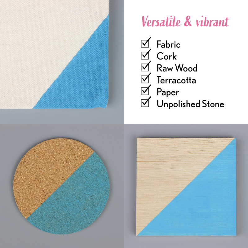 Textiles with blue accents on fabric, cork, raw wood, terracotta, paper, and unpolished stone.