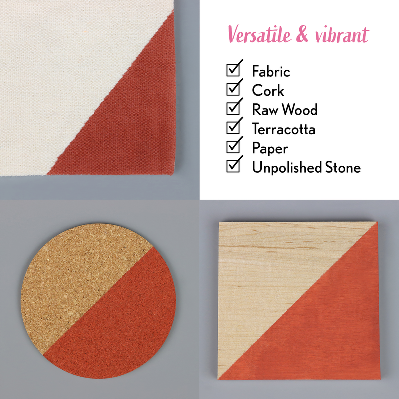 Textiles with geometric patterns and a list of materials on a gray background
