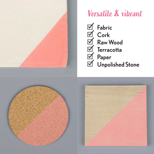 
                      
                        Collage of fabric, cork, raw wood, terracotta, paper, and unpolished stone samples with text indicating versatility.
                      
                    