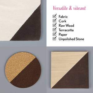 
                      
                        Textured materials including fabric, cork, raw wood, terracotta, paper, and unpolished stone with a checkmark icon.
                      
                    