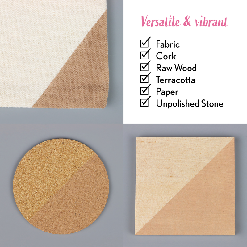 Textured materials including fabric, cork, raw wood, terracotta, paper, and unpolished stone on a gray background.