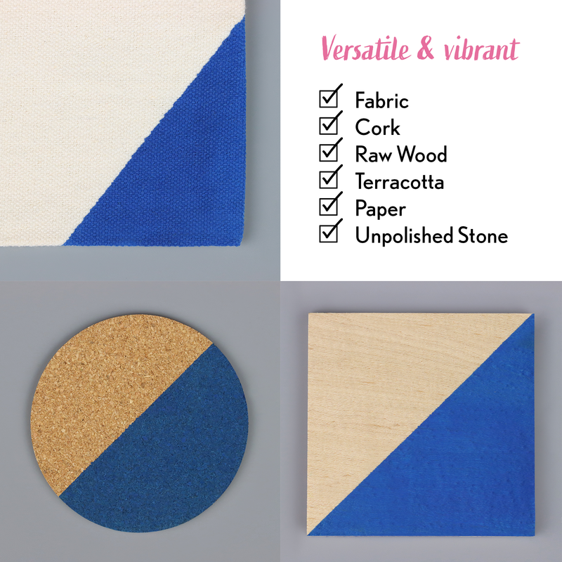 Three geometric shapes made from different materials with a list of materials on a white background.