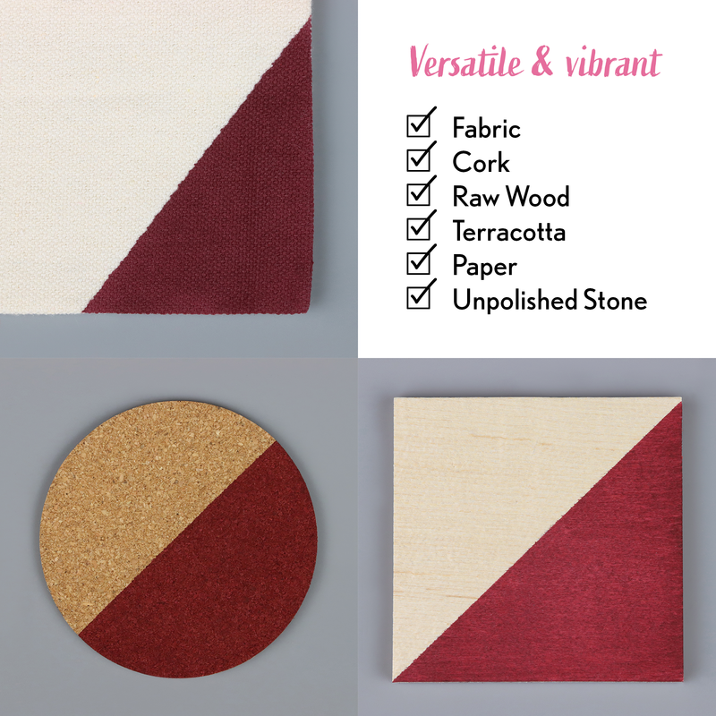 Textured materials with geometric shapes and a list of versatile materials on a gray background.