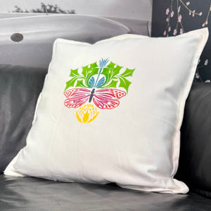 
                      
                        Canvas cushion painted in pink and green fabric paint
                      
                    