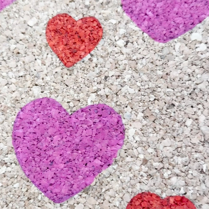Bleo paint in pink and red hearts on cork