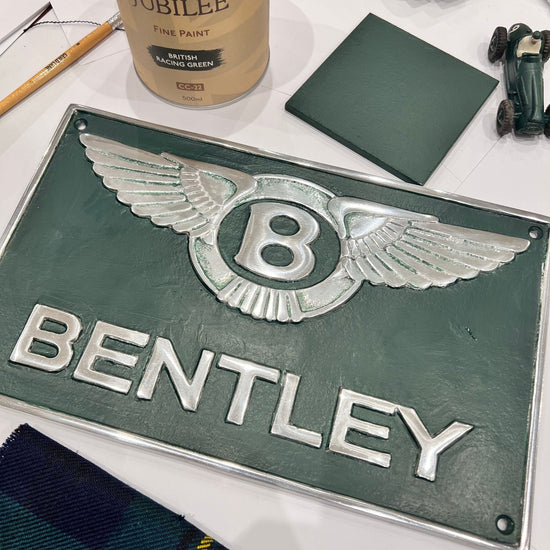 british racing green on bentley metal plaque