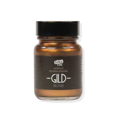 Jar of Gild bronze acrylic gilding enamel on a white background