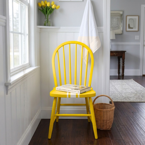 
                      
                        Bright yellow painted farmhouse chair in bunting yellow
                      
                    