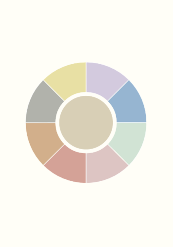 Colour wheel with pastel shades on a light beige background