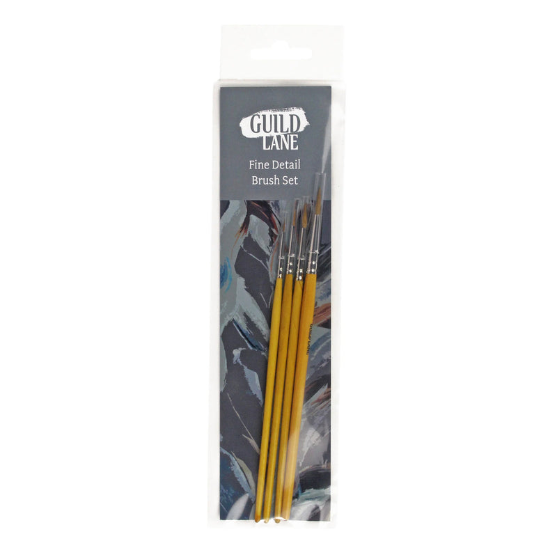 Packaged set of Guild Lane fine detail brushes with a grey background