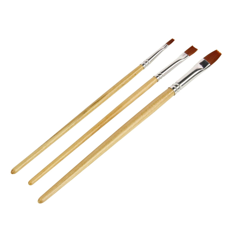 Set of four paint brushes with wooden handles on a white background