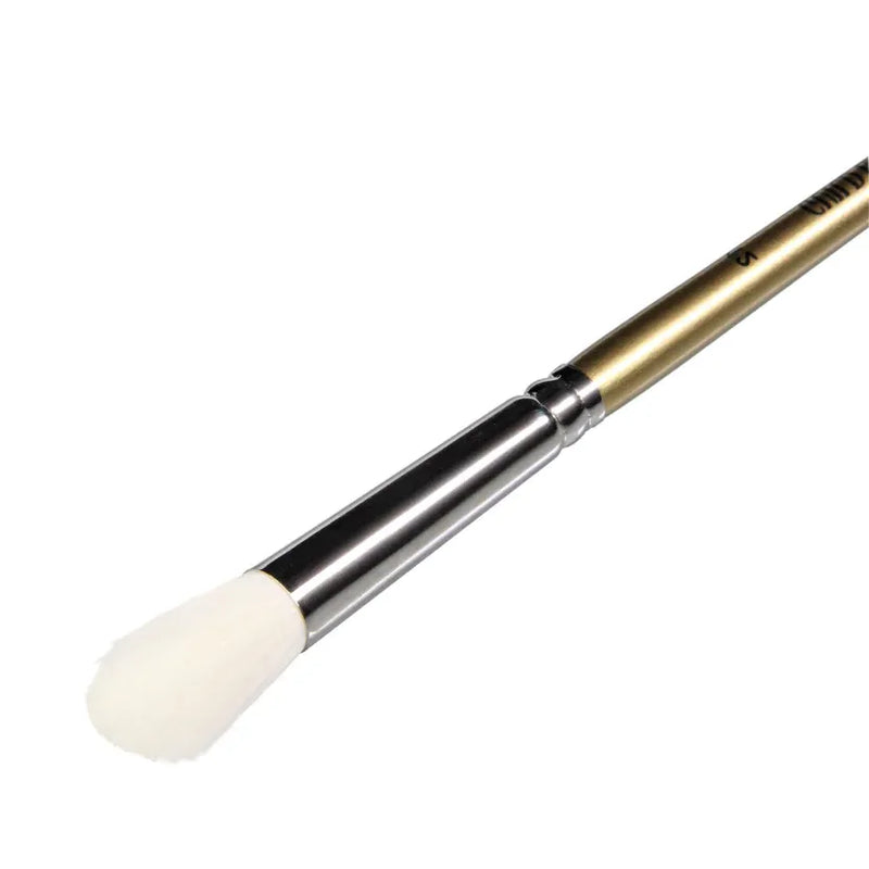Gilders mop brush with white bristle head and gold and silver handle on a white background