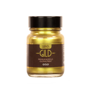 Jar of Super Gild premium acrylic gilding paint on a white background