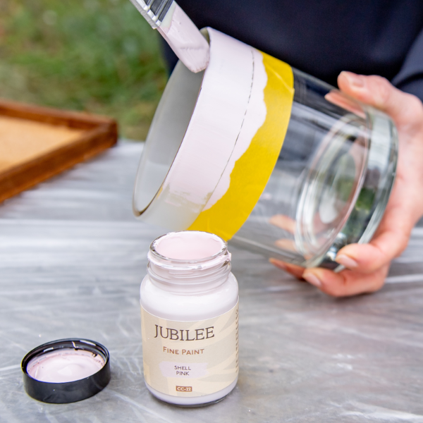 A glass jar painted in Jubilee colour