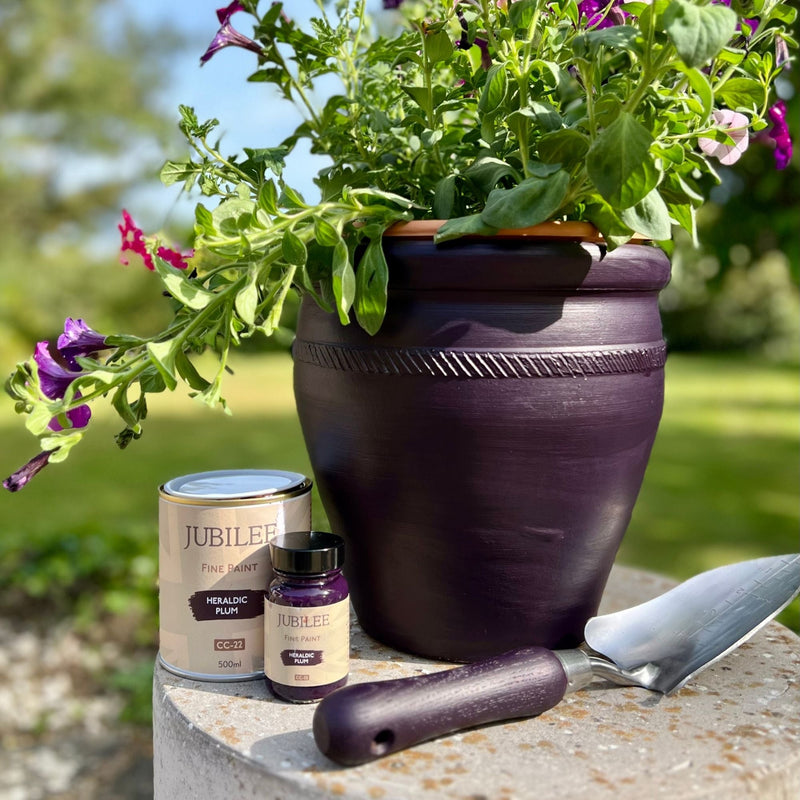 heraldic plum on outdoor garden flower pot