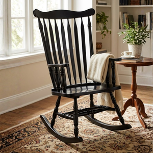 
                      
                        Black painted rocking chair in an English room, using Jet Black jubilee paint
                      
                    