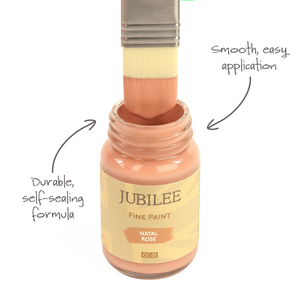 
                      
                        Jubilee Fine Paint Natal Rose Pink bottle with a brush applying paint, labelled 'Natal Rose'.
                      
                    