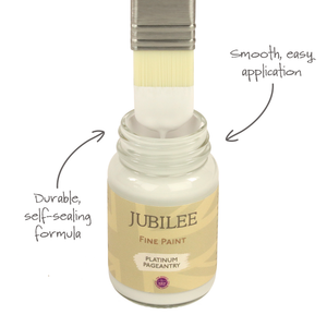 
                      
                        Jubilee Fine Paint bottle with brush and text highlighting features on a white background
                      
                    