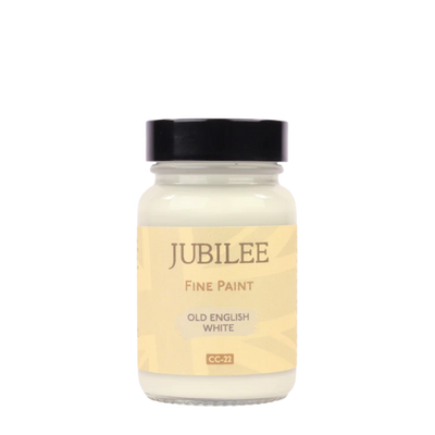 Jar of Jubilee Fine Paint in Old English White on a white background