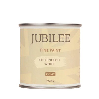 Can of Jubilee Fine Paint in Old English White on a white background
