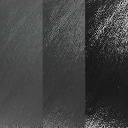 Three vertical panels showing different finishes of a dark gray to black textured material, likely a paint or material swatch comparison.