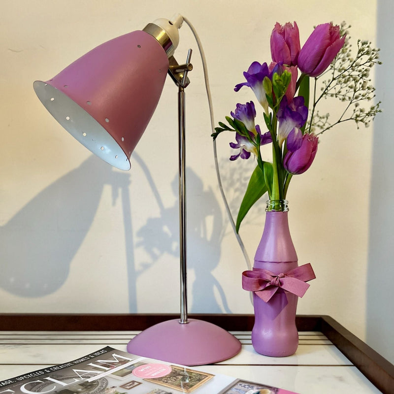 mayflower lilac on lamp and bottle
