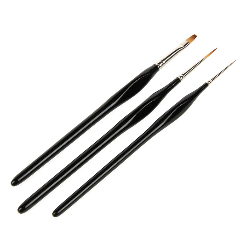 Three black paintbrushes of varying sizes on a white background