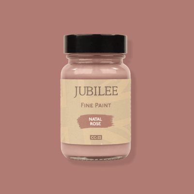 Jar of Jubilee Fine Paint in Natal Rose color on a matching background