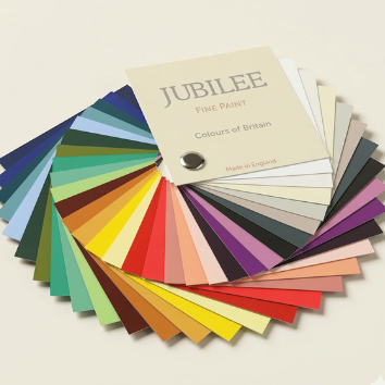 Colour swatch book with 'Jubilee' branding on a light background