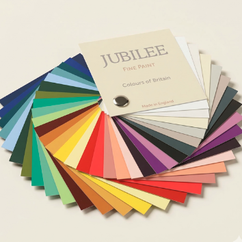 Colour swatch book with 'Jubilee' branding on a light background