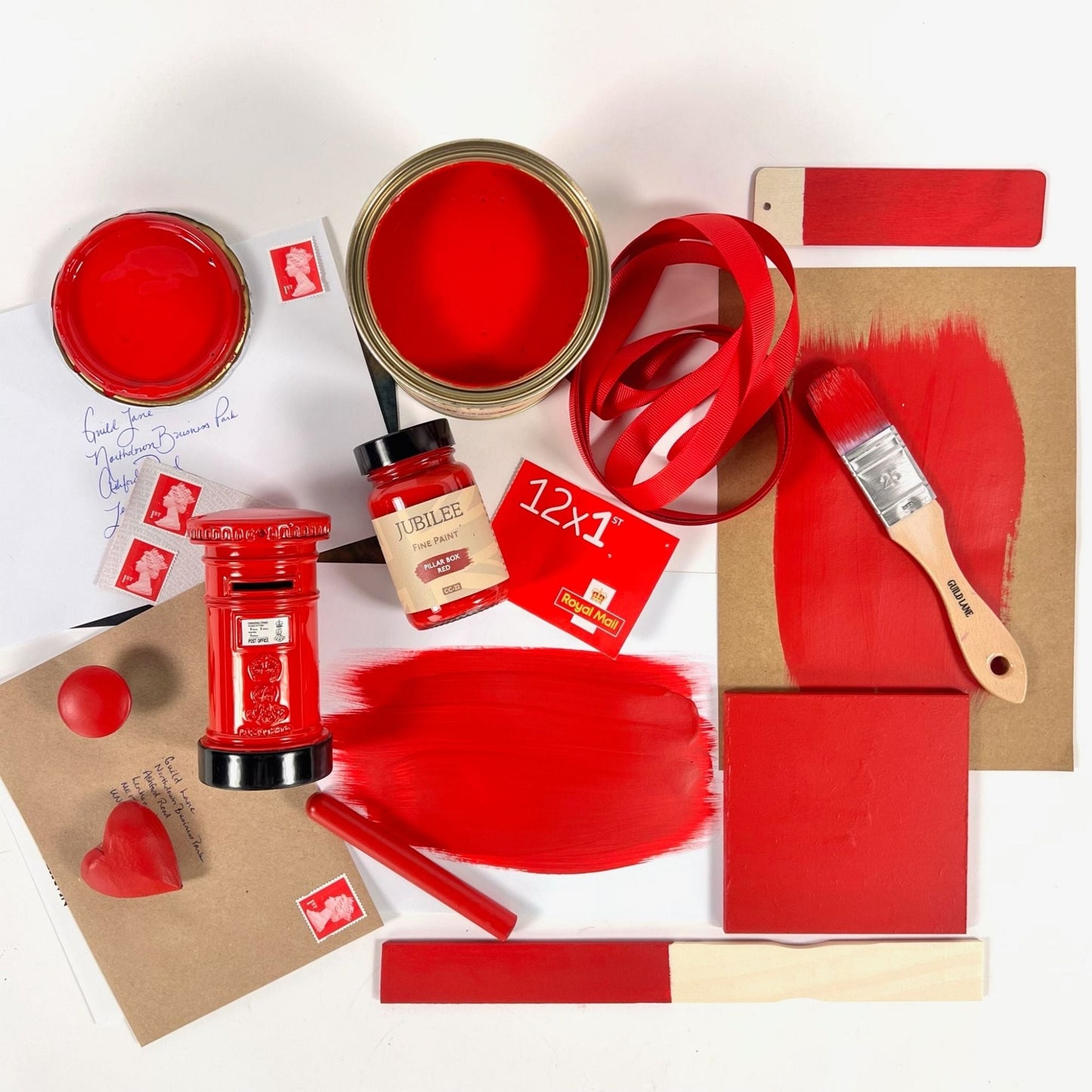 pillar box red flat lay