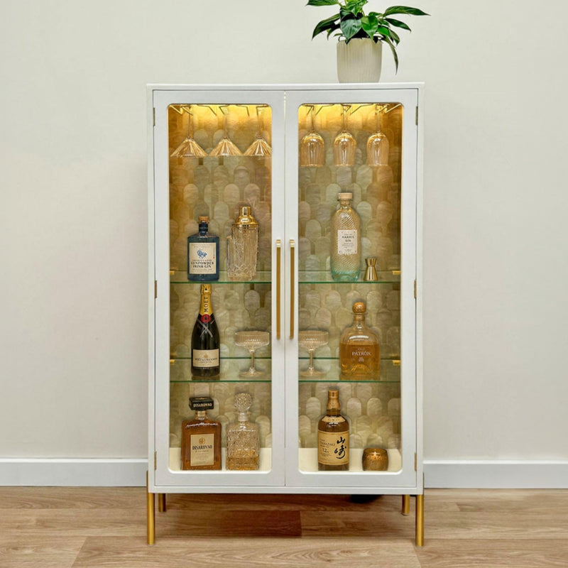 Platinum Pageantry white grey painted vintage drinks cabinet