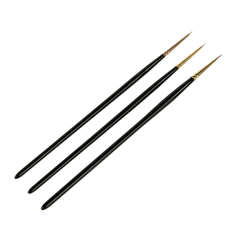 Four black paintbrushes with gold ferrules on a white background