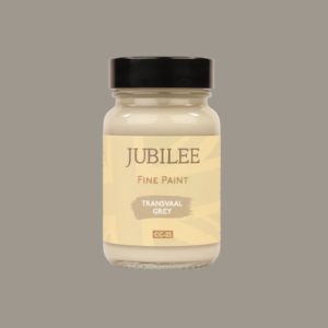 Jubilee Fine Paint jar labeled 'Transvaal Grey' on a matching background