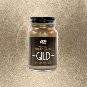 Jar of acrylic gilding enamel labelled 'GILD' on a gold background
