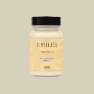 Old English White Jar of paint on a cream background