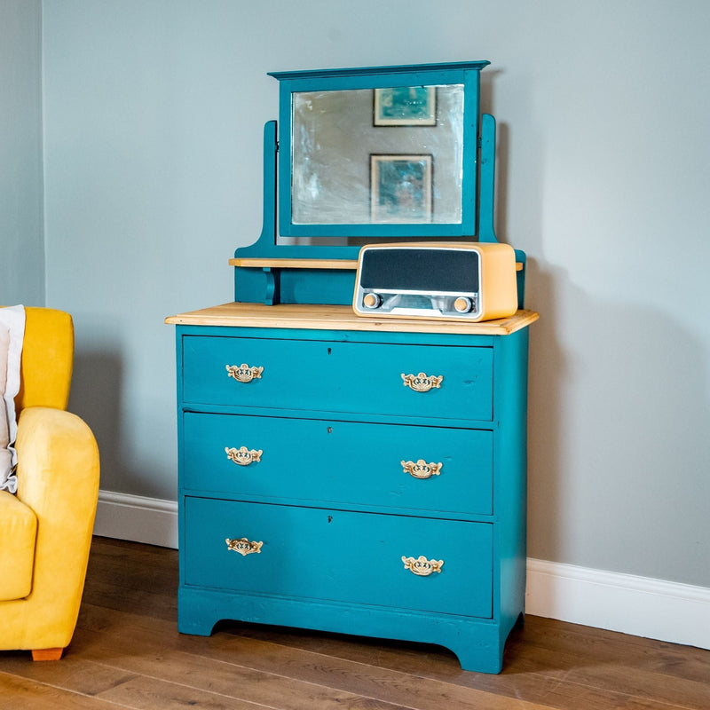 rail blue on dresser