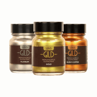 Trio of Super GILD Paint jars in gold platinum and burnt copper metallic colours