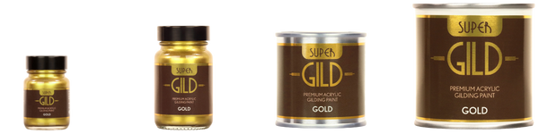 Sizes of different tins of super gild metallic paint