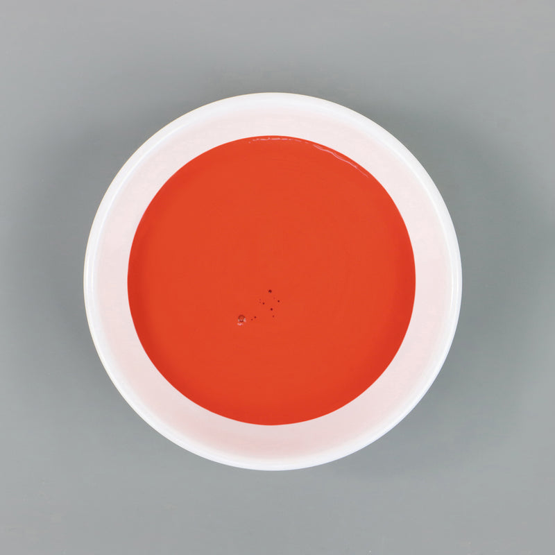 Dish with Bleo red poppy paint poured in