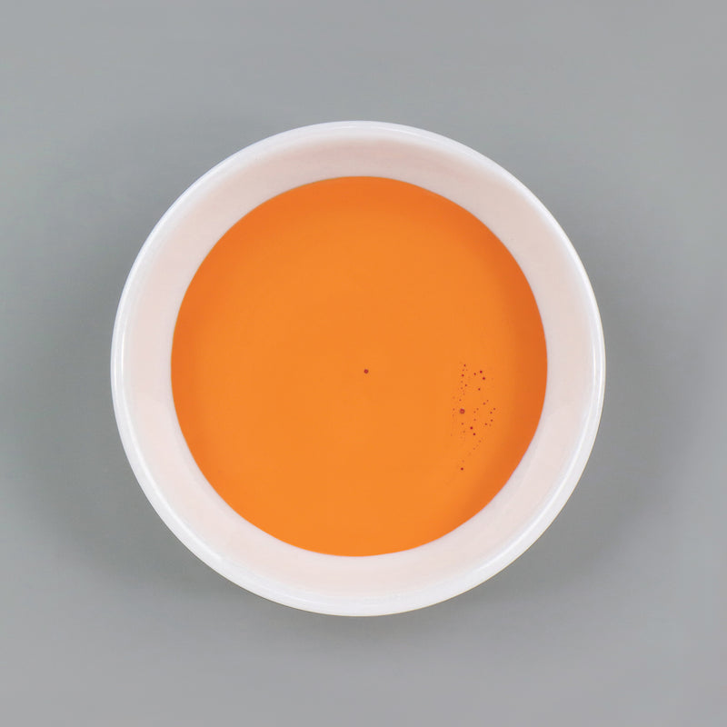 Dish with Bleo pumpkin orange paint poured in