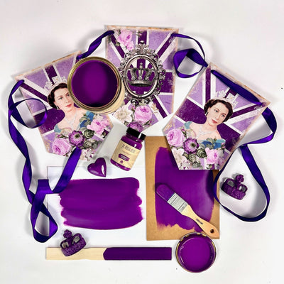 Jubilee Elizabeth purple mood board collage flat lay