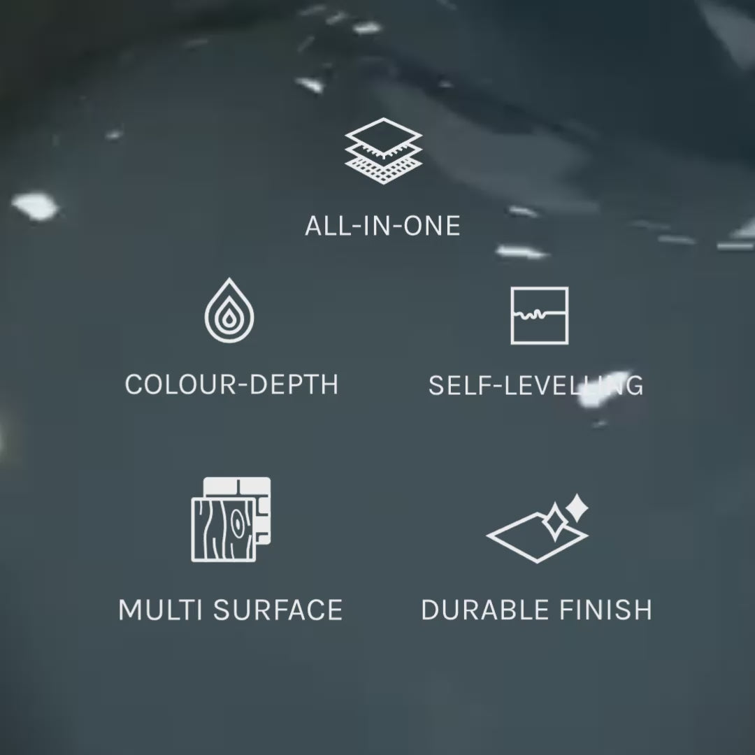 RAF Blue Grey Paint stirring video with icons of applications