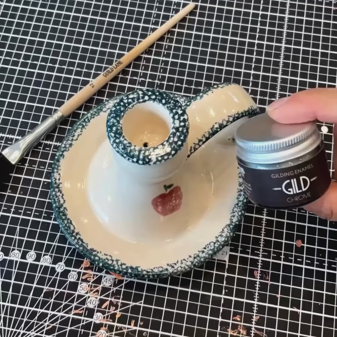 Chrome painted ceramic candlestick holder 