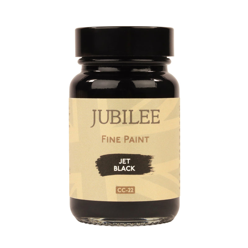 A jar of Jubilee fine paint in color Jet Black 60ml